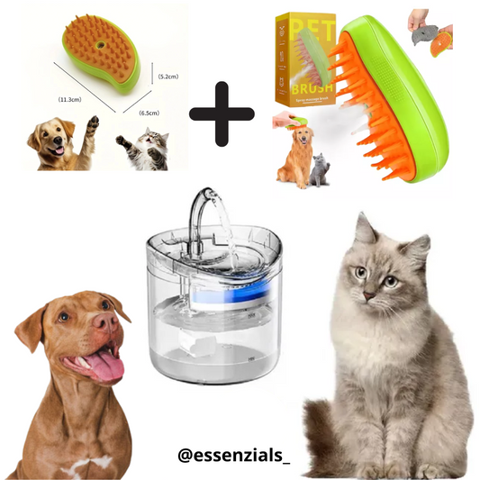 Combo Fuente Hídrica para  Mascotas +  Cepillo Vaporizador 3 en 1